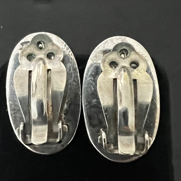 Vintage Taxco 950 Silver Earrings Clip on Black Onyx Large Mexican Modernist - Picture 4 of 7